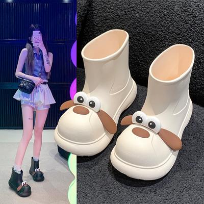 Женские резиновые сапоги с изображением мультяшной собаки, дождевые сапоги для родителей и детей, нескользящая водонепроницаемая обувь из ЭВА для улицы, легкие резиновые сапоги для девочек с мягкой подошвой