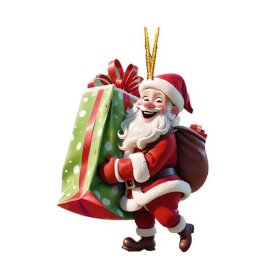Рождественское украшение Дед Мороз 2D Акриловый мультяшный Санта с подарочной коробкой Украшение на рождественскую елку для рождественской елки Праздничный домашний декор
