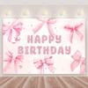 Pink bow tie, birthday backdrop, balloons, flowers, diamonds, birthday party decorations for girls, party background supplies, baby photography props.
