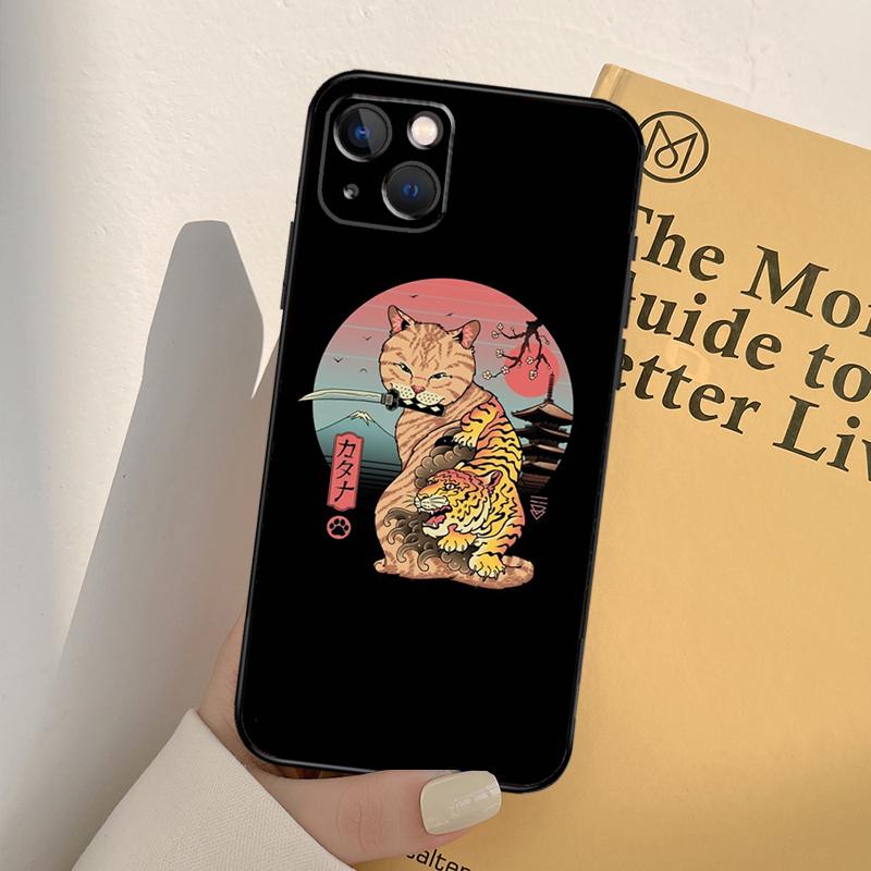 Ukiyo-e Samurai Cat Neko Ramen Case For iPhone 13 14 Pro Max 11 12 Mini 6S 7 8 Plus SE 2020 2022 X XR XS MAX Cover Coque