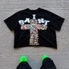 ZYLLO New Streetwear Men Women Harajuku Vintage Cross Graphic Print Oversized T Shirt Goth Casual Cotton Drop Sleeve Short Sleeve Tops