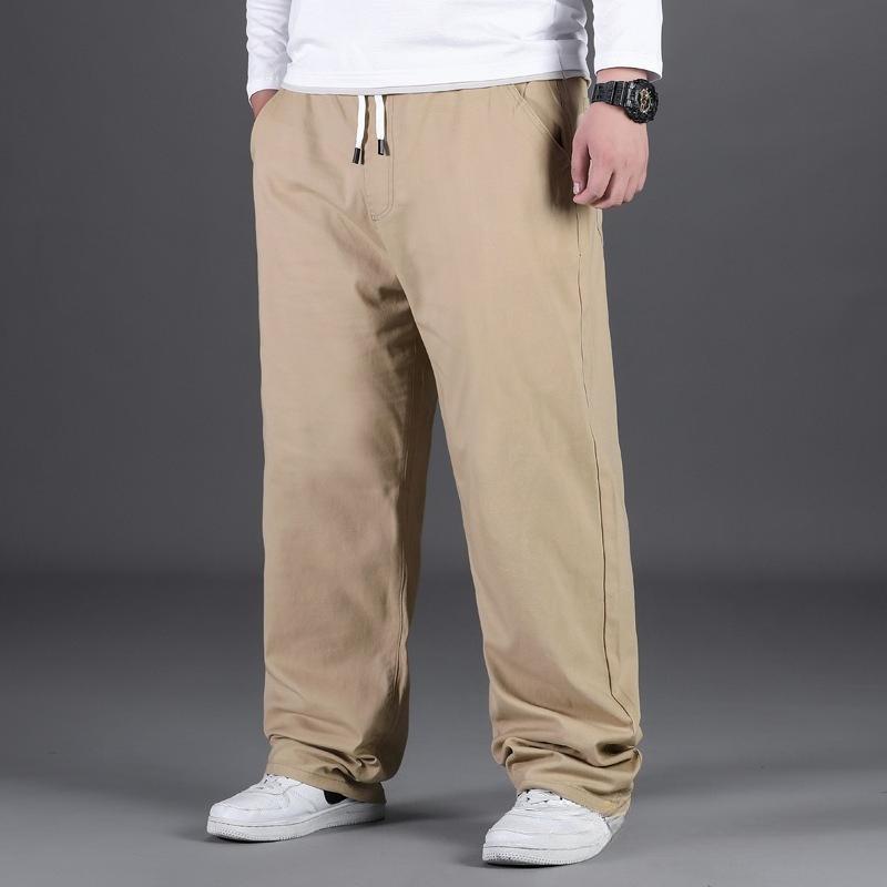 Spring/Autumn Collection Plus Size Casual Trousers for Men Loose-Fit Straight Leg with Elasticated Waistband Men's Long Trousers