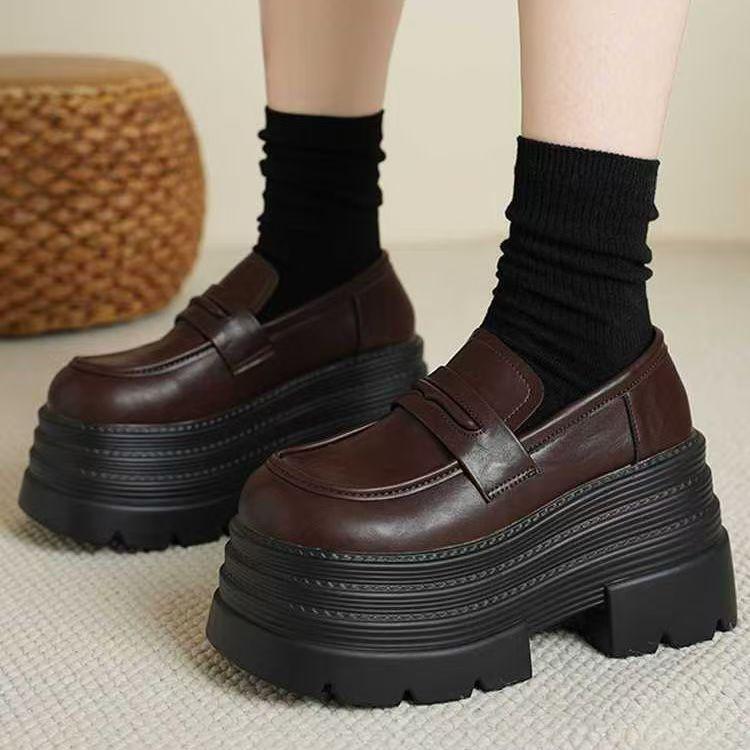 2025 Spring and Autumn Thick-soled Small Leather Shoes Are Popular, Small People Increase Their Height, Women's Shoes Are Tall, Versatile and Thin, Mu