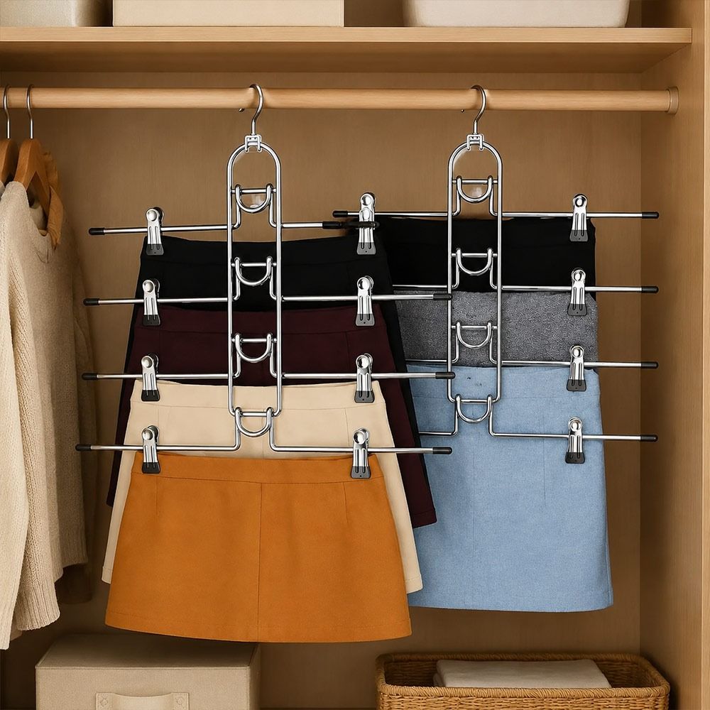 Non Slip Tips Multi Layer Hanger Metal Skirt Hanger New Trouser Hanger Closet Organization