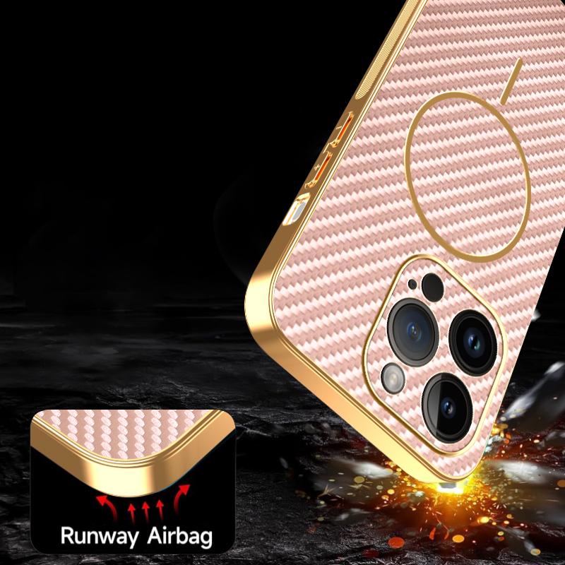 For iPhone 14 Pro Phone Case Carbon Fiber Textured Electroplated TPU Back Cover
