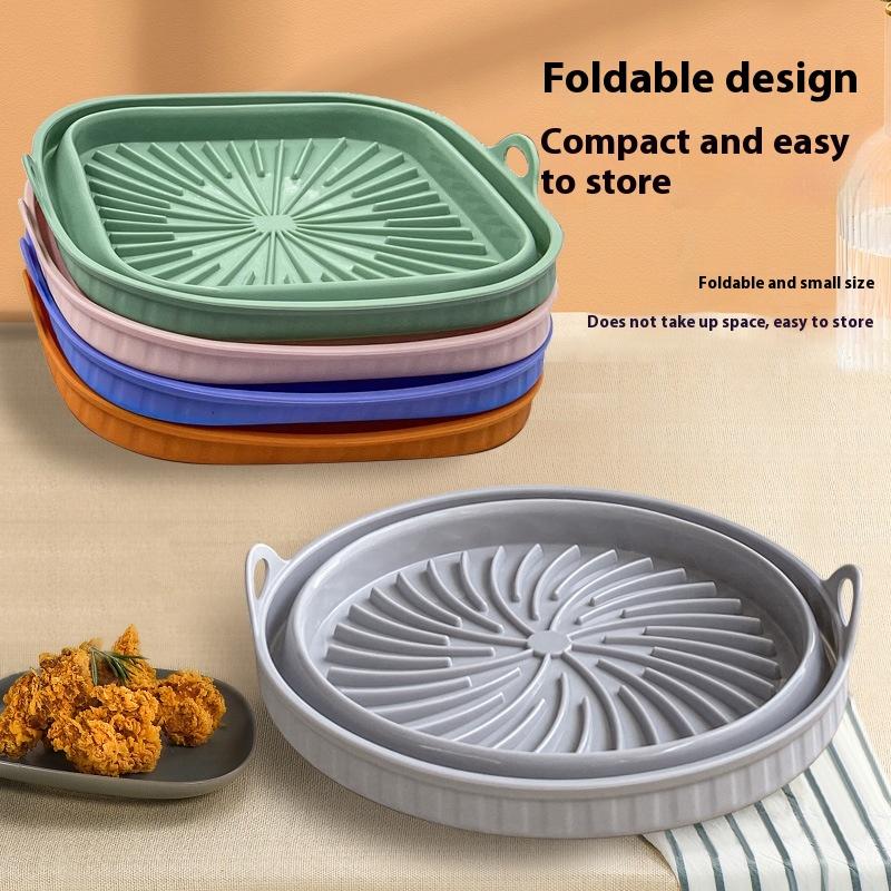 Foldable Silicone Air Fryer Pot Tray Reusable Air Fryer Tool Food Safe Non Stick Baking Pan Bakeware Kitchen Cooking Accessories