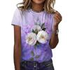 Summer Round Neck 3D Flower Print Top Fashionable Casual Short Sleeved Women's T-shirts
