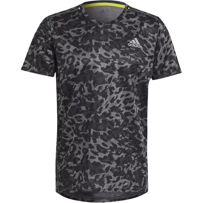 Adidas Футболка с коротким рукавом и принтом логотипа, круглый вырез, леопардовый принт, мужские топы, серебристый цвет GM1490