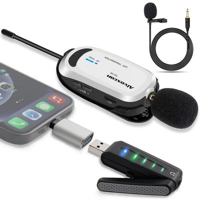 Беспроводной микрофон USB Alvoxcon Беспроводной микрофон Петличный микрофон iPhone ПК ПК Микрофон с терминалом для наушников Android UHF Запись Громкоговоритель