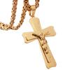 Good Quality Stainless Steel Jesus Cross Pendant Necklaces with Heavy Link Byzantine Chain Men Boys Christian Necklace
