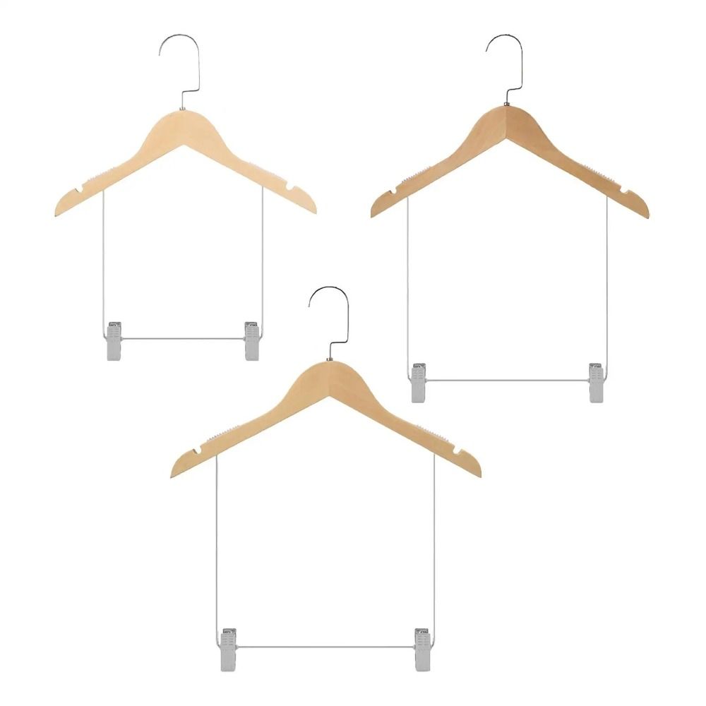 Adjustable Metal Clips Solid Wood Suit Hangers Pants Organizer Clip Hangers Wooden Suit Hangers Closet Clothes