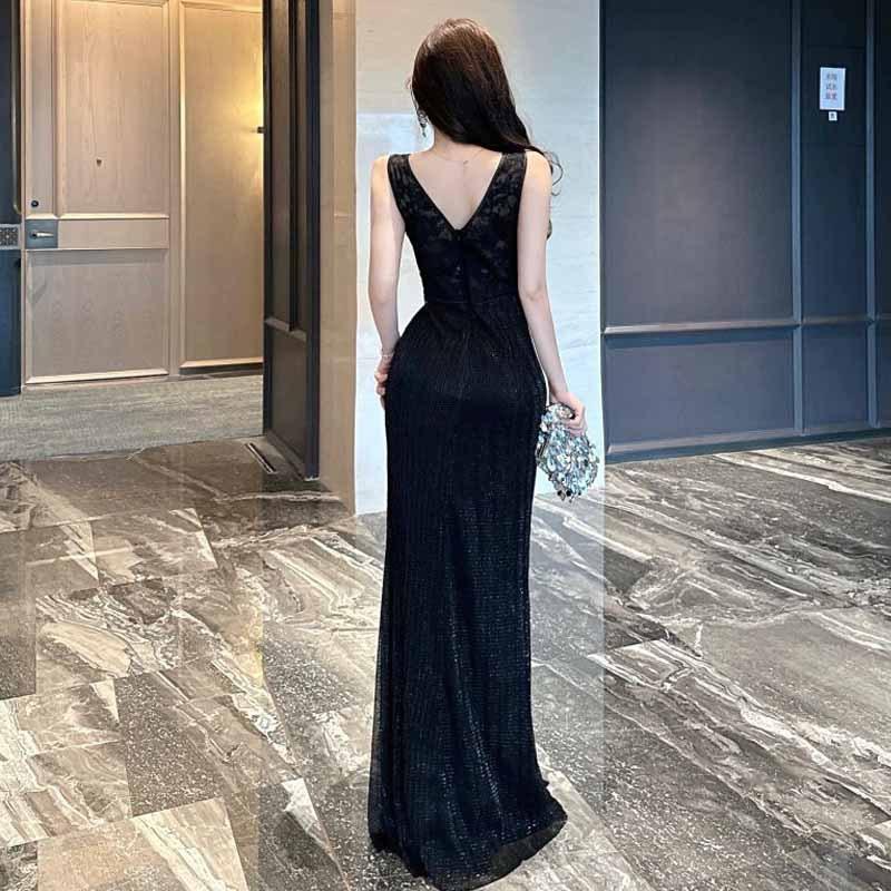 Женское легкое роскошное темпераментное вечернее платье с разрезом