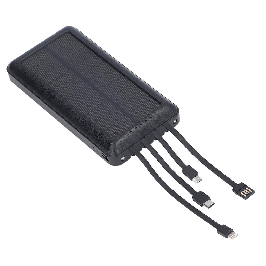 Солнечный источник питания с 2 светодиодами Power Bank 30000 мАч для кемпинга на открытом воздухе, альпинизма, черный