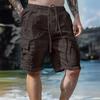 Men Summer Shorts Drawstring Elastic Waist Knee Length Loose Pure Color Multi Pockets Straight Casual Daily Wear Beach Short Pants