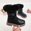 Children Casual Boots for Medium Big Girls Warm Thermal Boots Fluffy Plush Hairy with Flower Princess Sweet Kids Rubber Boots