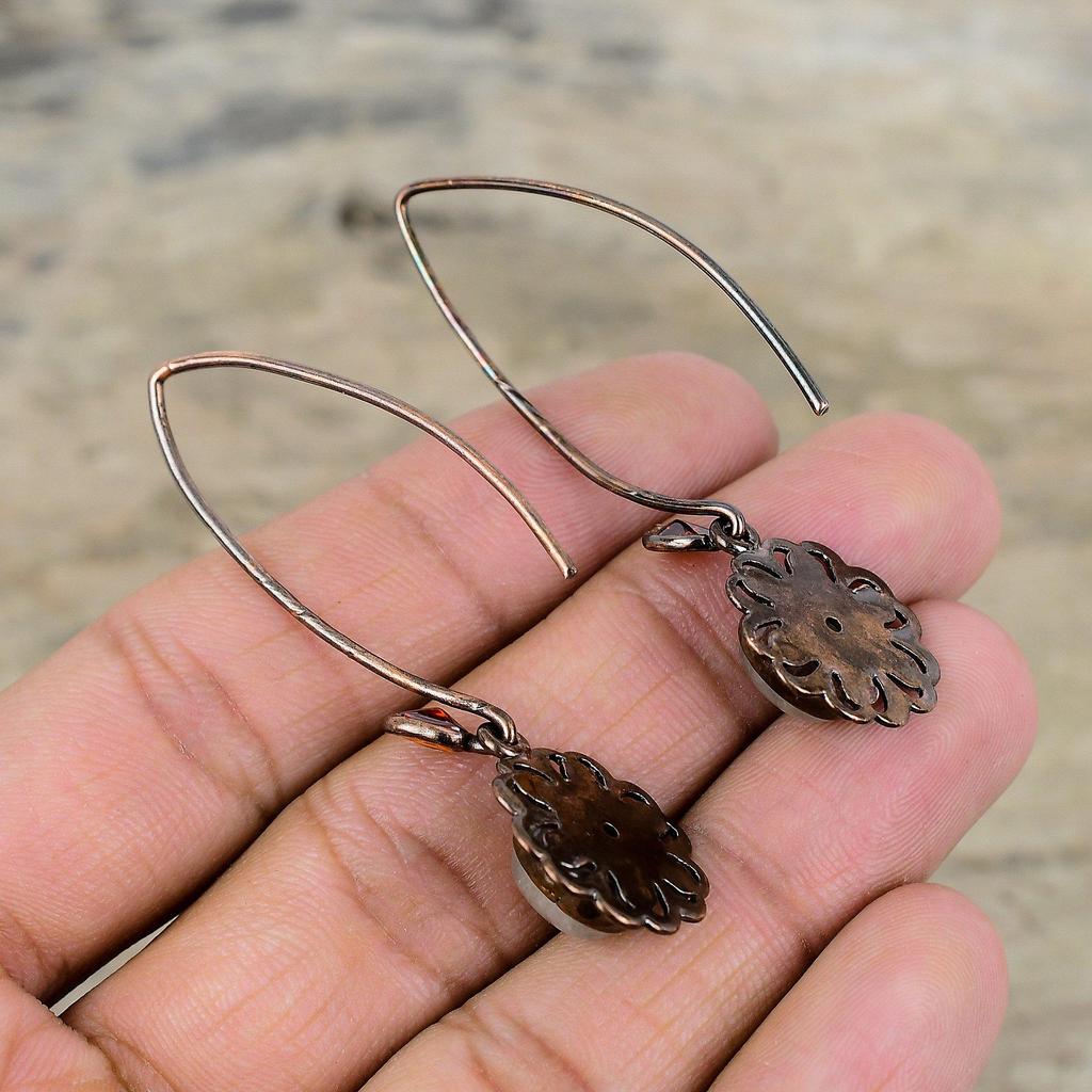 Серьги с радужным лунным камнем Серьги с цитрином Медные серьги гальванопластики Ювелирные изделия ручной работы Серьги с драгоценными камнями Ювелирные изделия гальванопластики Подарок для мамы