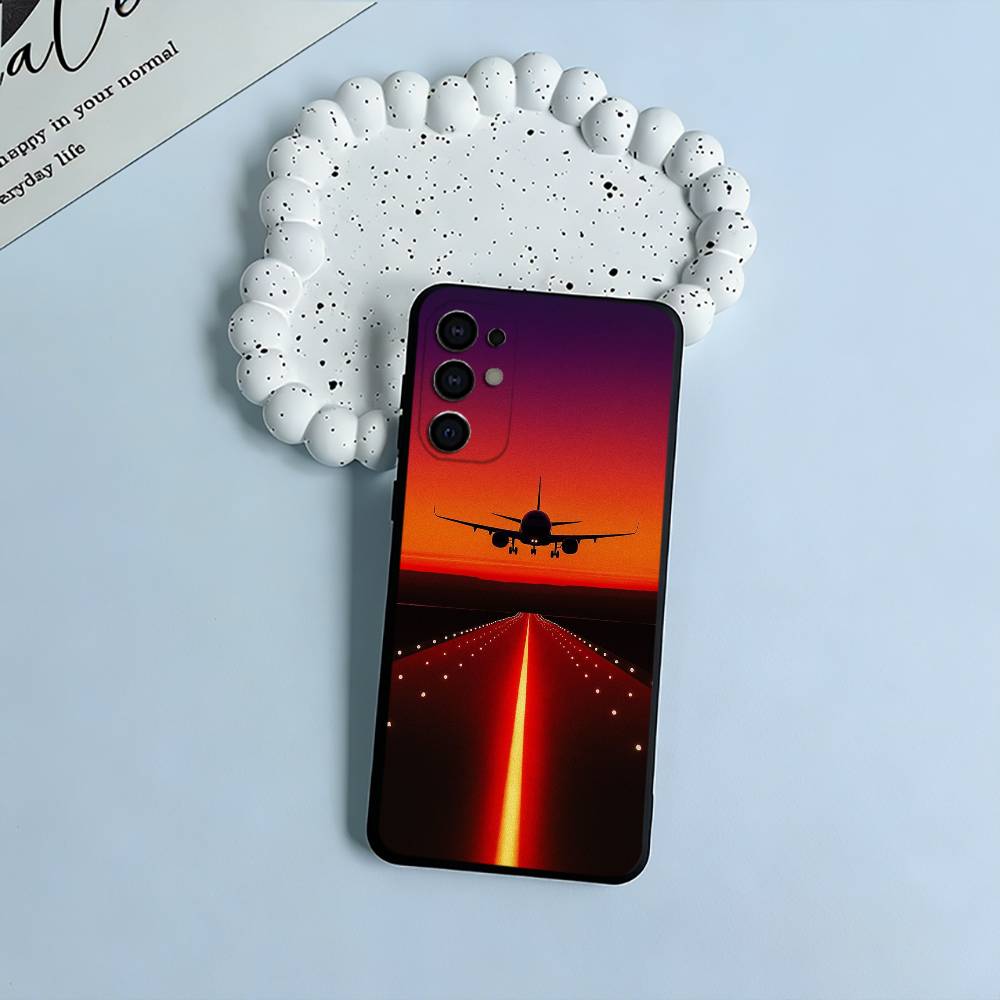 Aircraft & Sky Black Soft Silicone Phone Case for Samsung S25, S24, S21, S22, S23, S30, Ultra, S20, Plus, FE, Lite