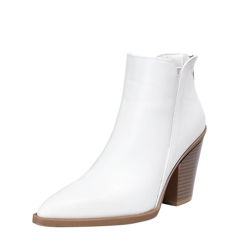 Модные FHC 2024 Новые кожаные ботильоны, Осенняя обувь для женщин, Короткие боты, Застежка-молния сзади. Zapatos Para Mujeres, Белый, Черный, 36-42, Дропшиппинг