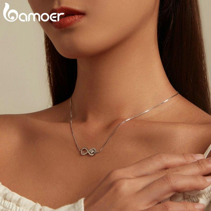 BAMOER Infinity Love Family Forever Short Chain Necklace for Women Clear CZ 925 Sterling Silver Fashion Jewlery