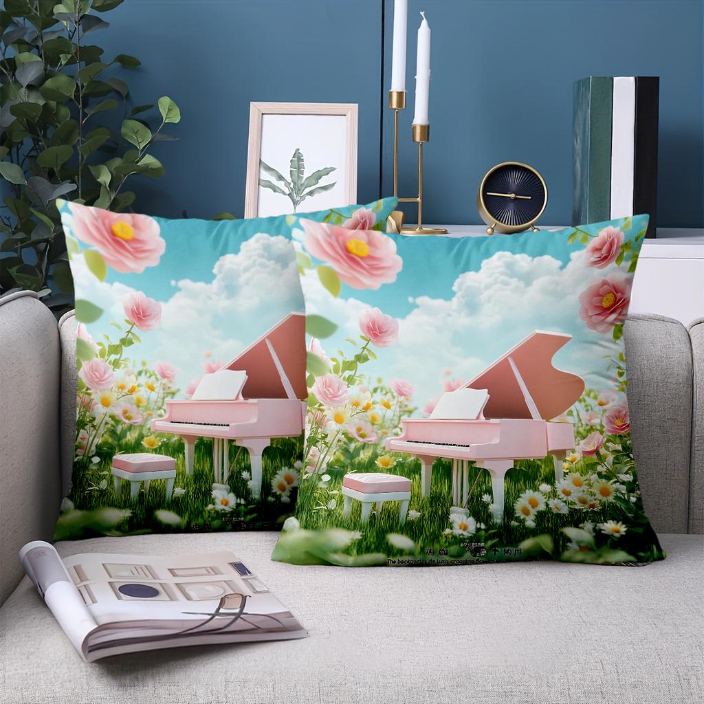1 Pieces Pink Piano Flower Garden Throw Pillow Cover Polyester Sofa Decorative Cushion Cov Headboard Pillow (Without Pillow Core