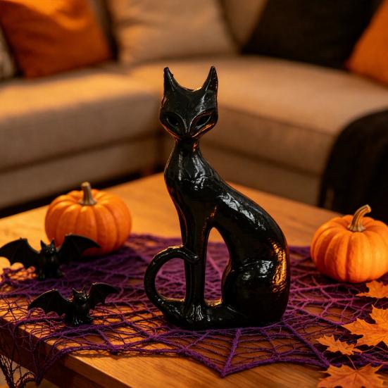 Timeless Gothic Aesthetic Pieces Witch Cat Statue for Home Decor, Resin Decorative Figurine Wiccans Figurine, Mystical Tabletop Ornament Office Living