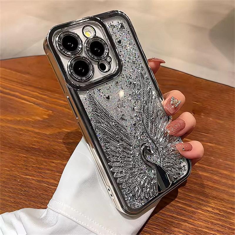 Роскошный чехол для телефона с блестками Quicksand Cartoon Swan для iPhone 15 11 12 13 14 16 Pro Max Plus, защитный чехол для камеры