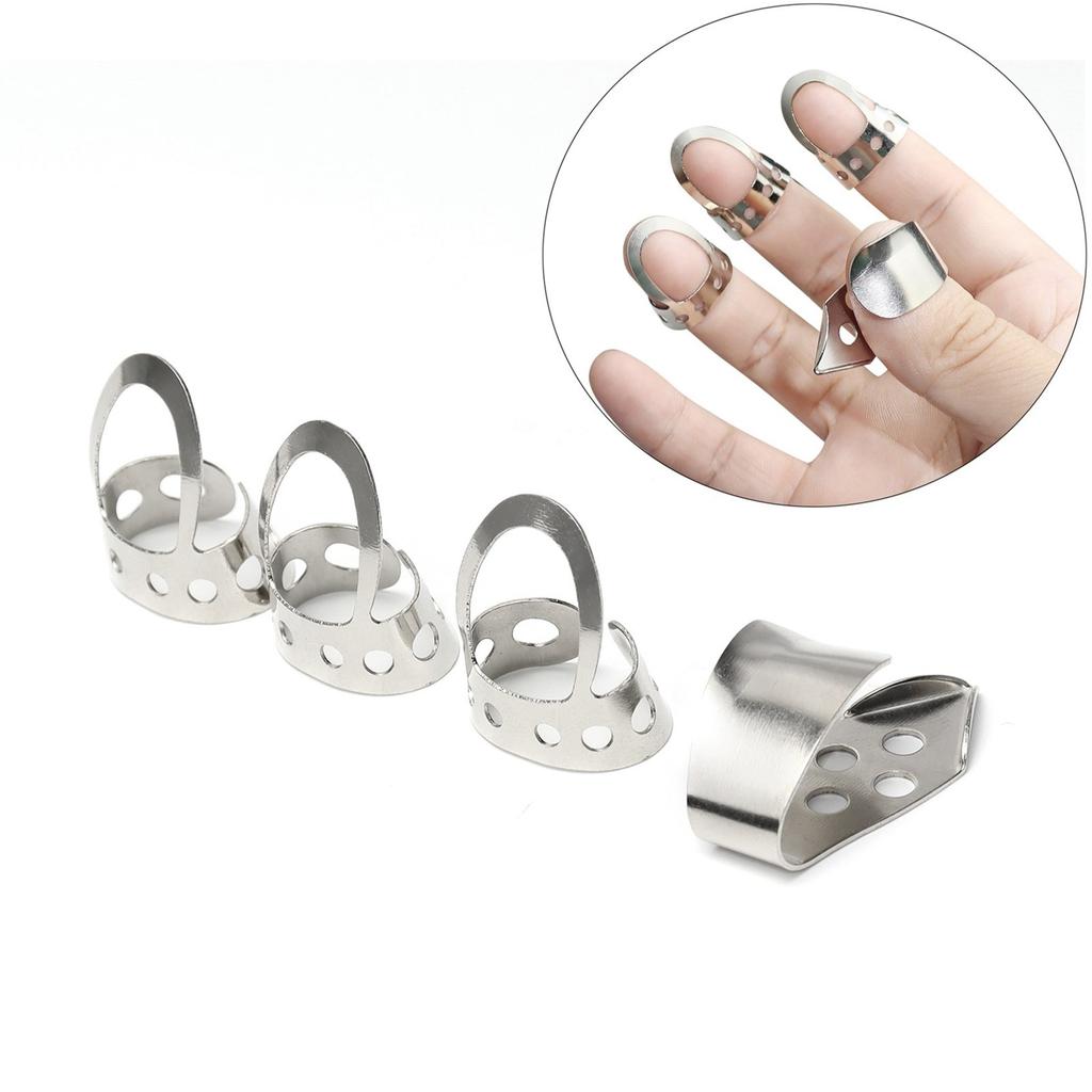 4Pcs Guitar Picks for Finger & Thumb Metal Finger Picks Adjustable Guitar Plectrums Finger Pick for Guitar Bass Ukulele