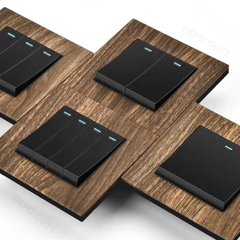 Двойная розетка UK 18W Type-C с функцией быстрой зарядки, универсальная электрическая розетка USB в стиле ретро с отделкой под дерево, электрический настенный выключатель света 220 В