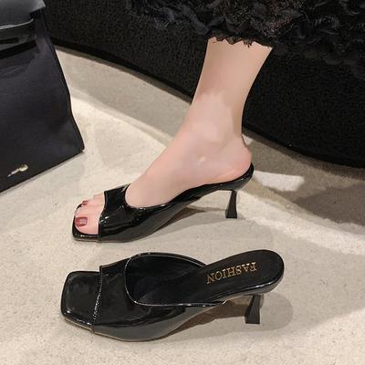 Женские тапочки 2024 года, летняя мода, простые, однотонные, с квадратным носком, на шпильках, удобные, дышащие, сандалии с неглубоким носком и высоким каблуком