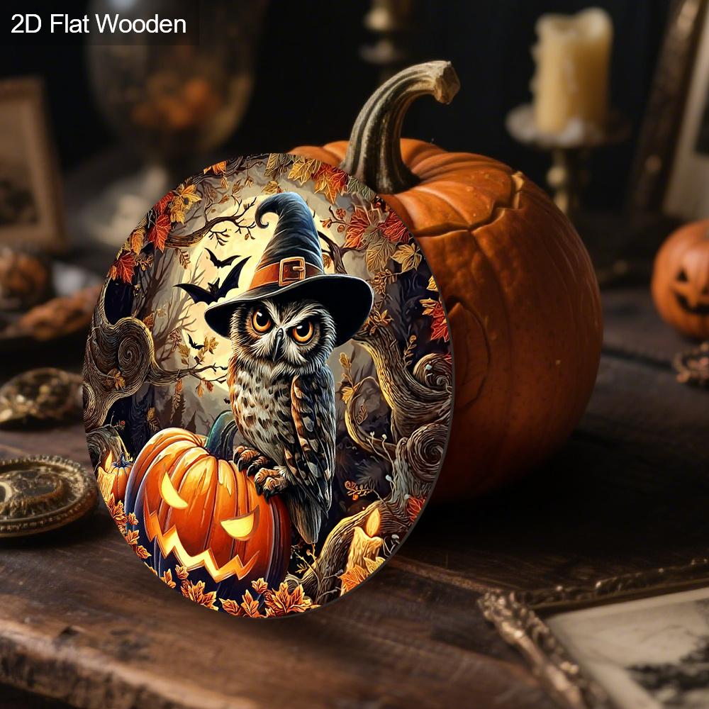 Wooden Halloween Sign with Owl & Pumpkin Pattern Design - Unique Wall Pediments - Ideal for Front Door, Yard, Porch, Room Decor