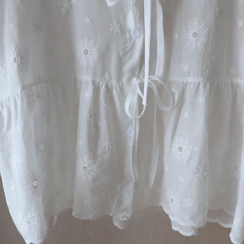 Би Чжэн 2025 Блузка с вышивкой, полыми кружевами и рукавами-буфами для женщин