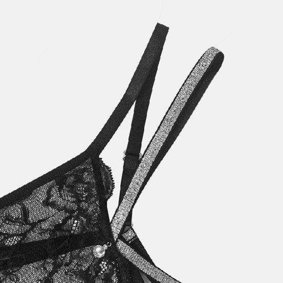 Women G-string Shiny Sequin Contrast Color Hollow Out See-through Adjustable Straps