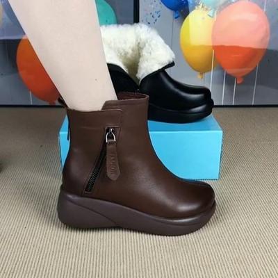 Мягкая кожа ботинки Мартин кожаные хлопковые ботинки круглый носок зимние новые маффин толстая подошва бархатные материнские теплые утолщенные нескользящие