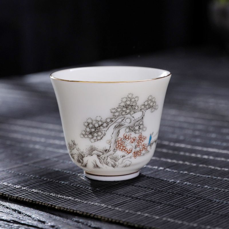 Suet jade teacup white porcelain tea drinking small cup ceramic single cup tea tasting cup 1 pack Dehua hospitality new Chinese style