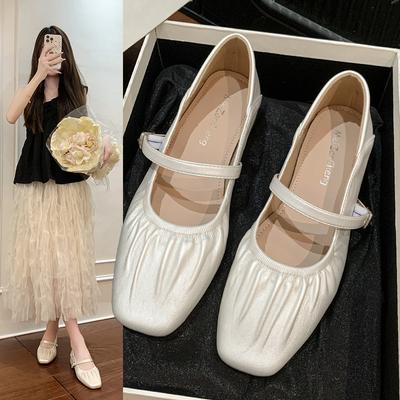 Женские туфли Мэри Джейн с французским квадратным носком, новинка лета 2025 года, с юбкой, нежные маленькие кожаные туфли, универсальные туфли на толстом каблуке