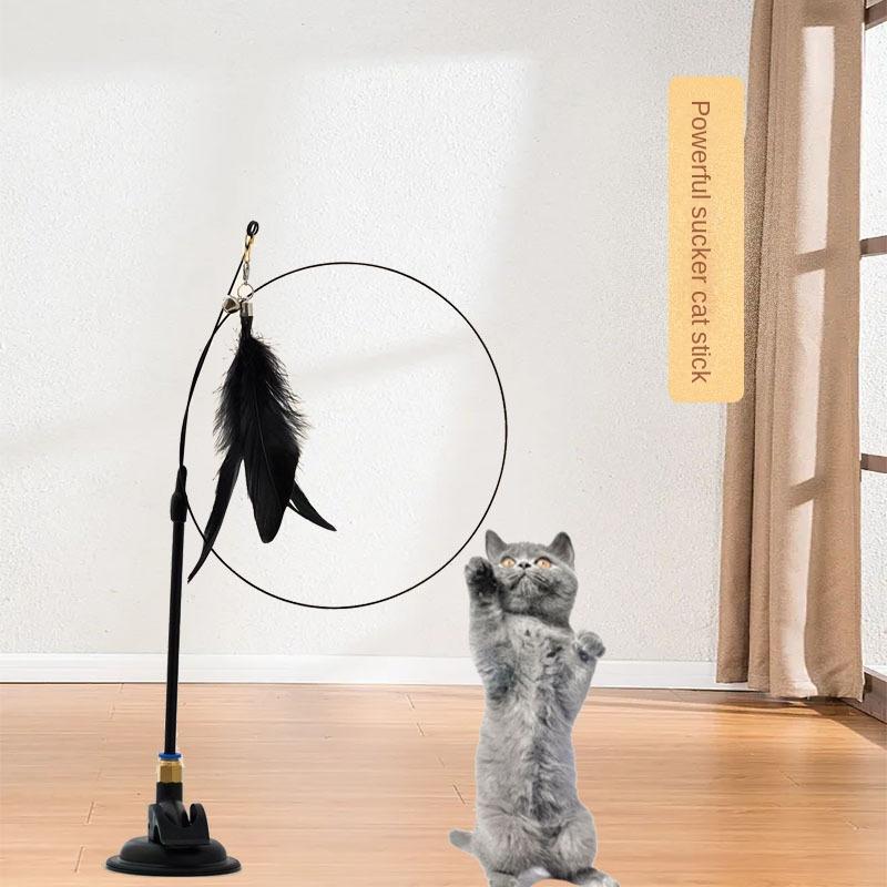 Cats Toys Feathers Wand Interactive Toy Kitten Toys with Super Suction Cup Detachable Feather Replacements Cat Stick Accesorios