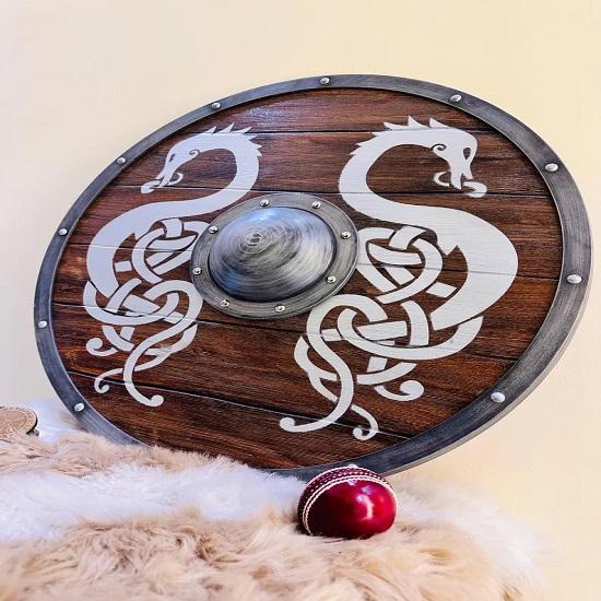Norse Mythology Valhalla Viking Shield  Dragon Wooden Shield  Medieval Warrior Battle Worn Shield