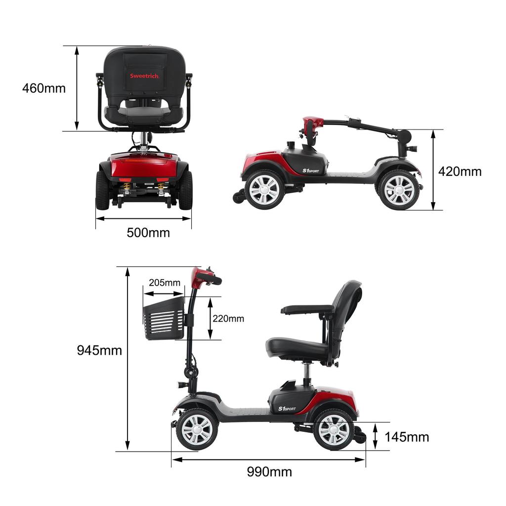 SWEETRICH S1 SPORT 9" 4-колесный электрический скутер для мобильности, двигатель 300 Вт, аккумулятор 24 В 12 Ач