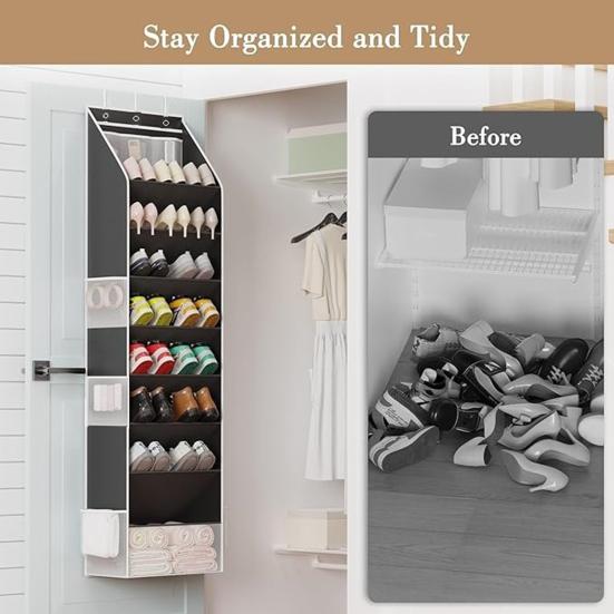 Органайзер для обуви Yousheng 8 ярусов, подвесной органайзер для обуви на дверь, подвесное хранение обуви в шкафу с большими глубокими карманами, вмещает 16-24 пары кроссовок, сандалий