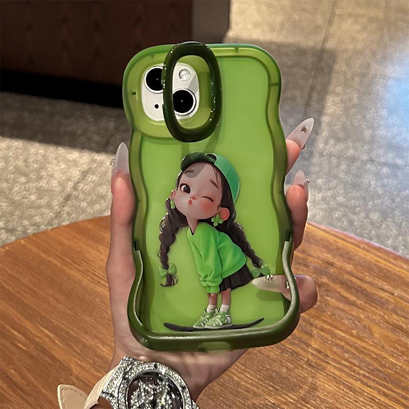 Милая девушка-скейтбордистка, подходящая для iPhone16 Apple 15, чехол для мобильного телефона 14, двойной кронштейн с волнистой стороной 13, силиконовый мультяшный персонаж