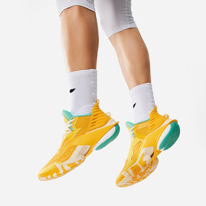 Li-Ning Air Strike 10 удобные модные прочные дышащие поддерживающие кроссовки среднего размера для профессионального баскетбола мужские кроссовки желтые ABAU017-4