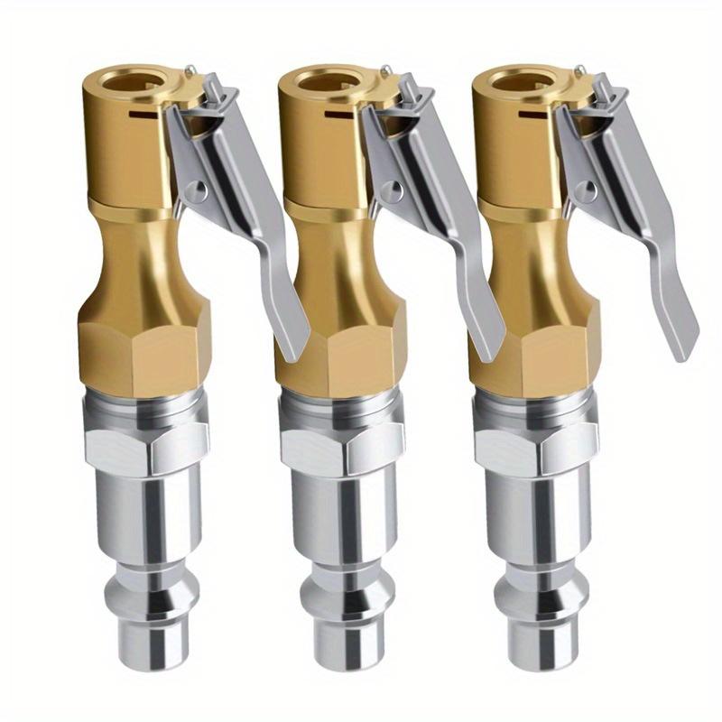 3pcs Heavy Duty Brass Air Chucks with Clip, American Model, Closed Flow Lock-on Tire Inflator Chuck for Schrader Valve