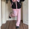 Kawaii милые розовые спортивные штаны для бега, женские спортивные штаны большого размера в корейском стиле, прямые широкие спортивные штаны в стиле Харадзюку, милые спортивные брюки
