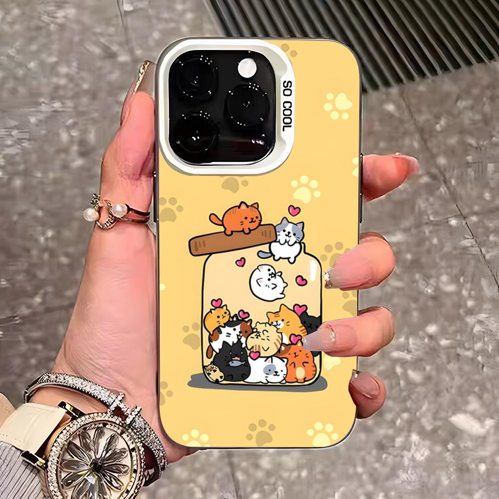 Милый мультяшный чехол для телефона с кошками и собаками для iPhone 17 Pro Max 16 15 14 13 11 12 Mini Xs Xr 8 Plus Se Цвет Серебристый Чехол