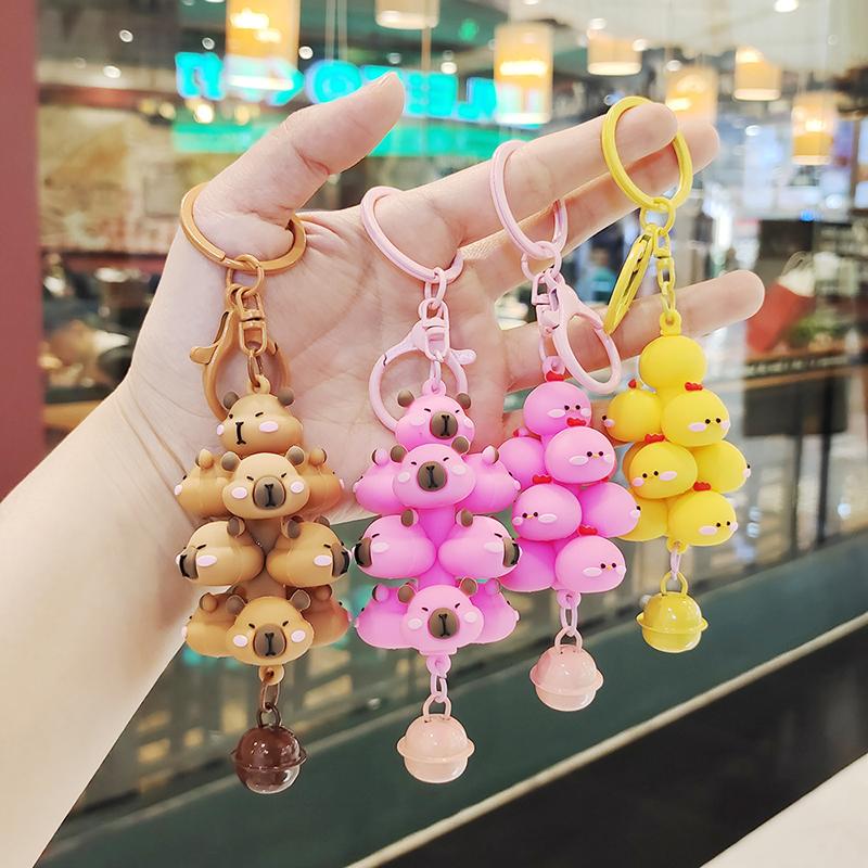 Cartoon Animal Kapibala Chick Key Chain Pvc Cute Pet Paradise Keychain Backpack Pendant Keyring For Children Women Gifts