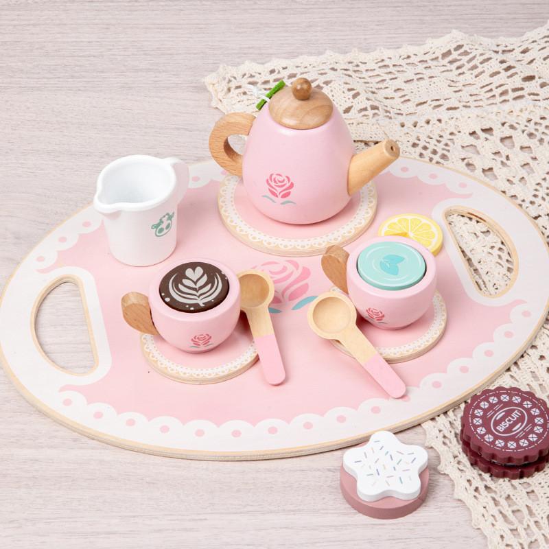 Wooden Childrens Tea Set With Pretend Play Accessories For Kids Educational Toy