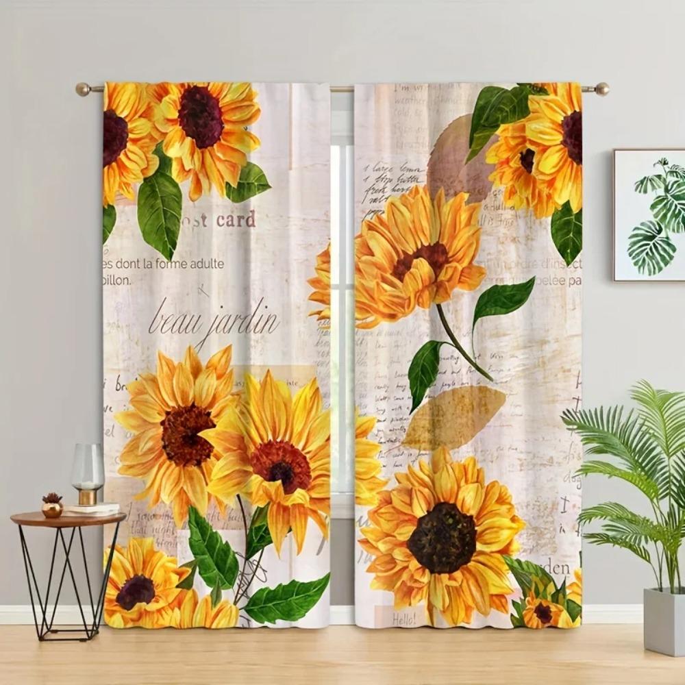 2-панельная занавеска с принтом подсолнухов, скандинавский карманный солнцезащитный тент для окон для спальни, офиса, кухни, гостиной, кабинета, дома