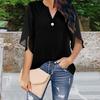 Women Tops V-Neck Button Decor Half Sleeve Chiffon Blouse Solid Color Loose Fit Breathable Shirt Tops Daily Wear