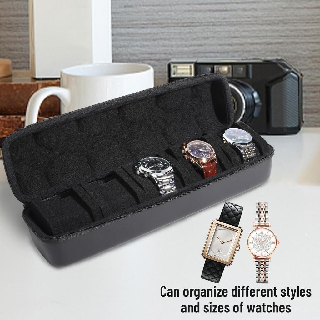 Watch Roll Travel Cases, Watch Travel Case,5 Slot Watch Roll Travel Case Organizer Display, Travel Watch Cases For Men and Women
