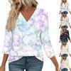 Women's 3/4 Sleeve Shirts V Neck Print Tops Casual Tops Basic Tees Blouse Loose Tops